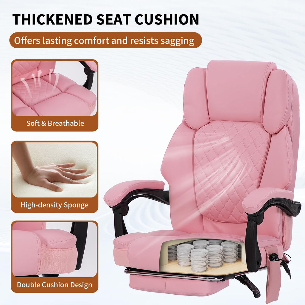 Massage Office Chair with Heat 6 Vibration Points, High Back & Heat, Executive Desk Chair, Big and Tall Office Chair 400lbs, Comfortable Ergonomic Reclining Managerial Chair