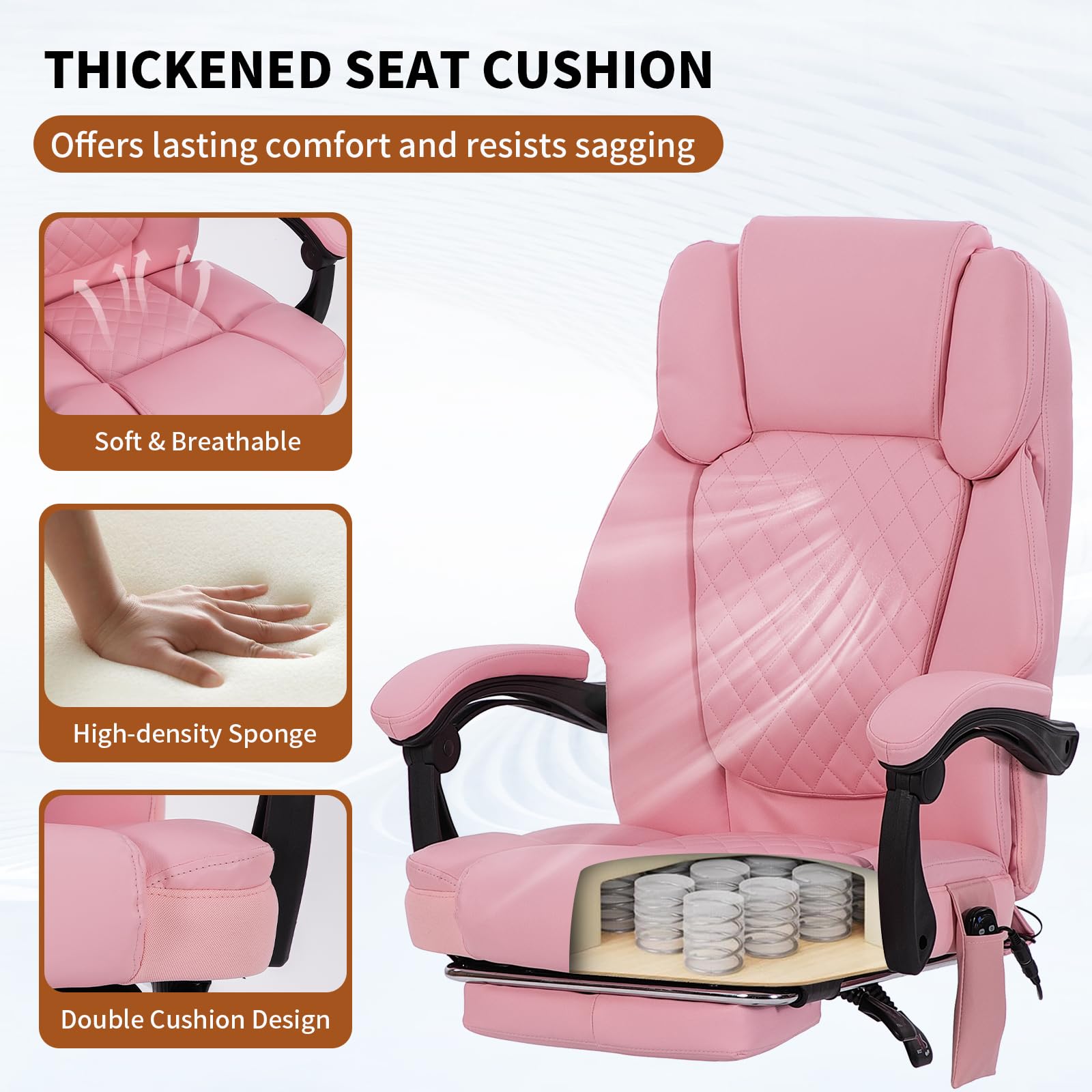 Massage Office Chair with Heat 6 Vibration Points, High Back & Heat, Executive Desk Chair, Big and Tall Office Chair 400lbs, Comfortable Ergonomic Reclining Managerial Chair