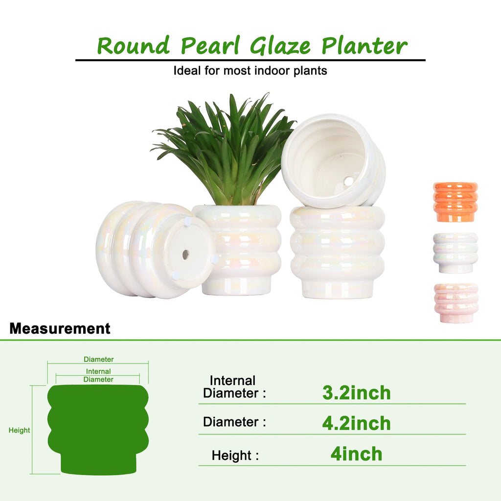 Ceramic Plant Pots for Indoor Plants, Rainbow Pearl Glaze Planter with Planters for Plants with Drainage Hole