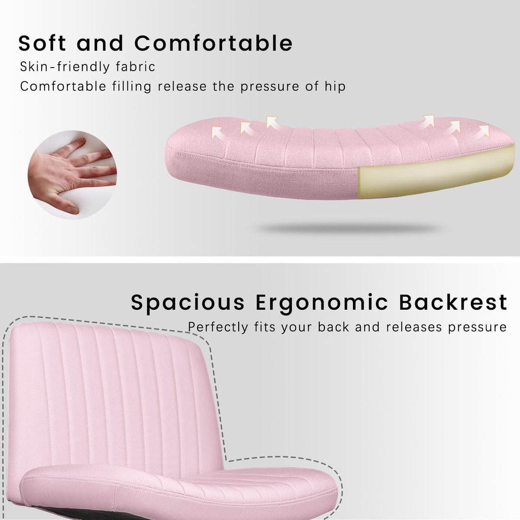 Criss Cross Chair, Armless Cross Legged Office Desk Chair No Wheels, Fabric Padded Modern Swivel Height Adjustable Mid Back Wide Seat