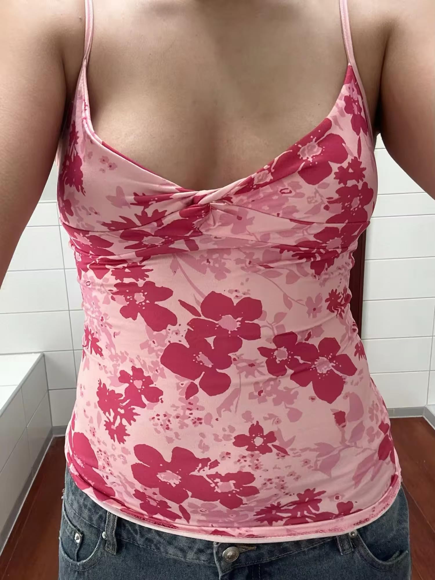 Emo Coquette Cropped Top Grunge 2000s Spaghetti Strap Tops Streetwear Vintage Camisole Y2k Cheetah Tops