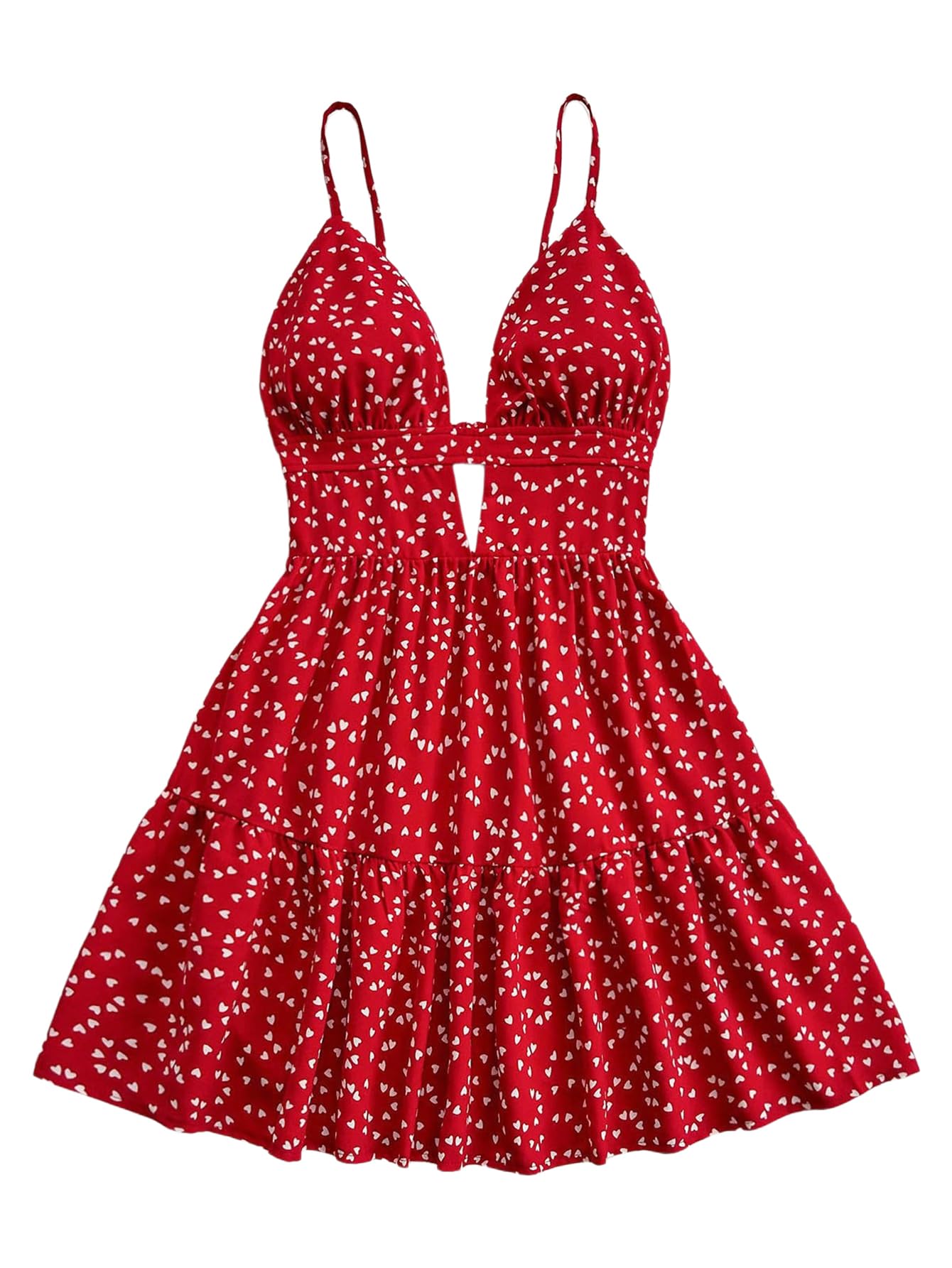 Women's Sleeveless Butterfly Print Cut Out V Neck Tiered Mini Cami Dresses