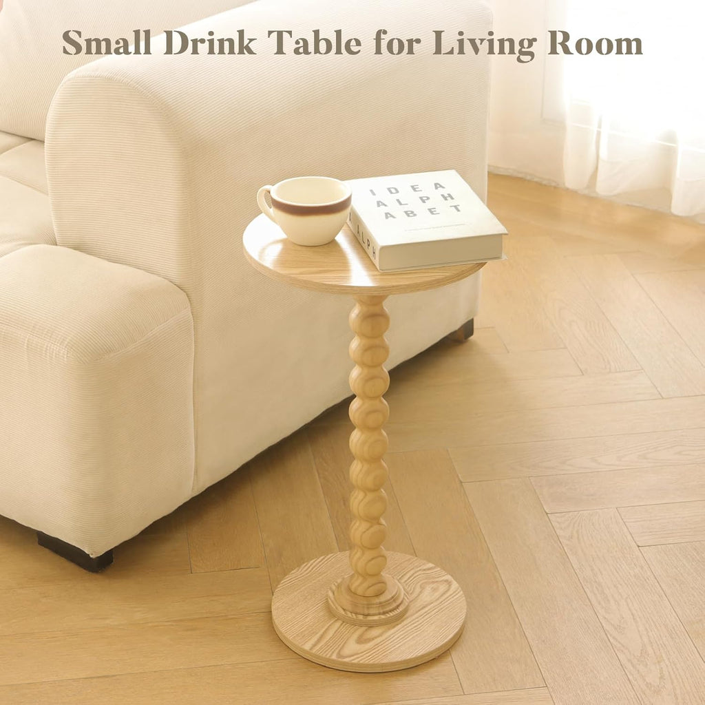 Round Side Table, Small Drink Table for Small Spaces, Modern Accent End Table Nightstand with Solid Wood Leg for Living Room, Bedroom, Corners, and Office