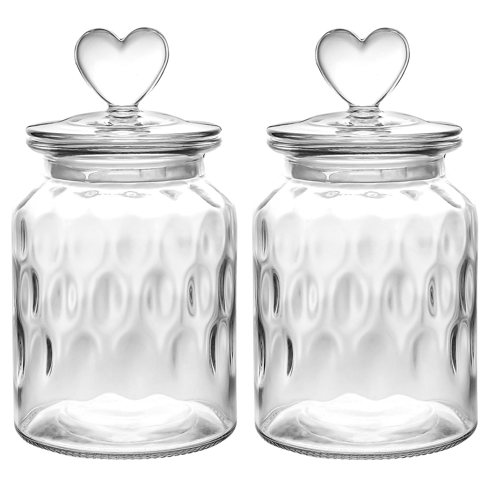 Set of 2 Airtight Glass Jars Decorative Jars, 32oz Jar of Hearts Cute Cookie Jar Decorative Jars with Lids Candy Jars for Candy Buffet Heart Shaped Lid - Drops Textured