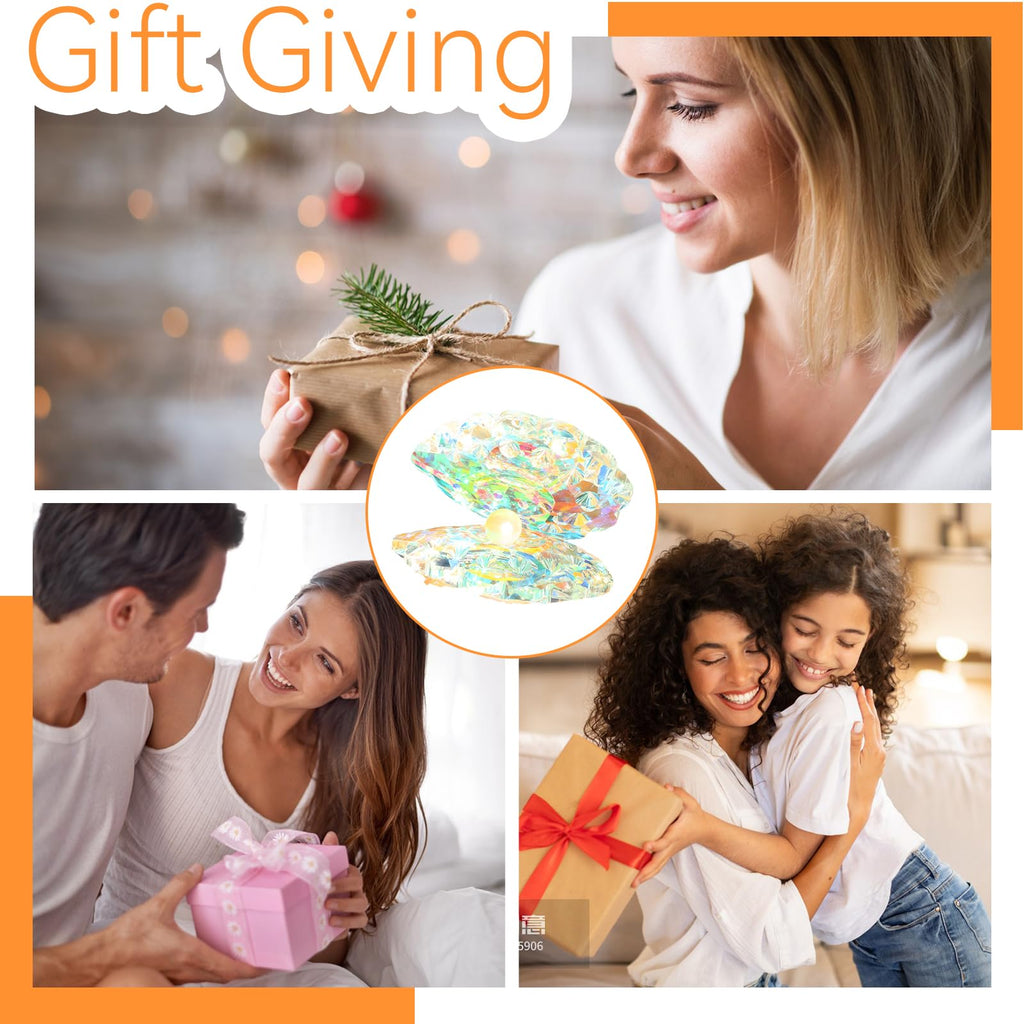 Crystal Glass Figurines Reflective Sea Shell, Glass Shell Figurine with Pearl for Home Decor