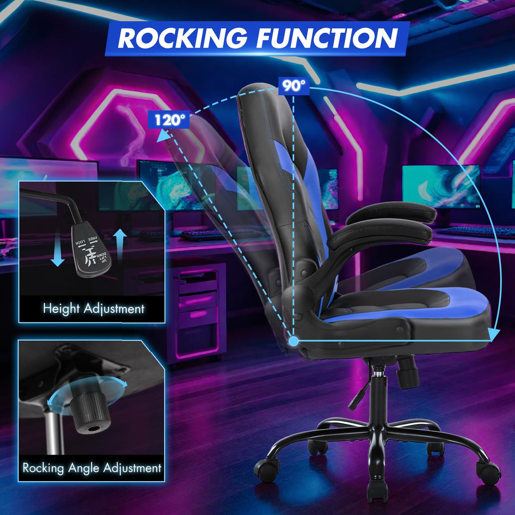 Ergonomic Office Executive Adjustable Swivel Task PU Leather Racing Chair with Flip-up Armrest