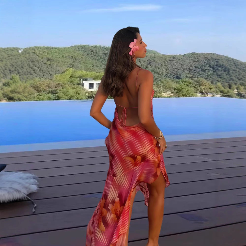 Sexy Vacation Style Backless Lace Up Dress