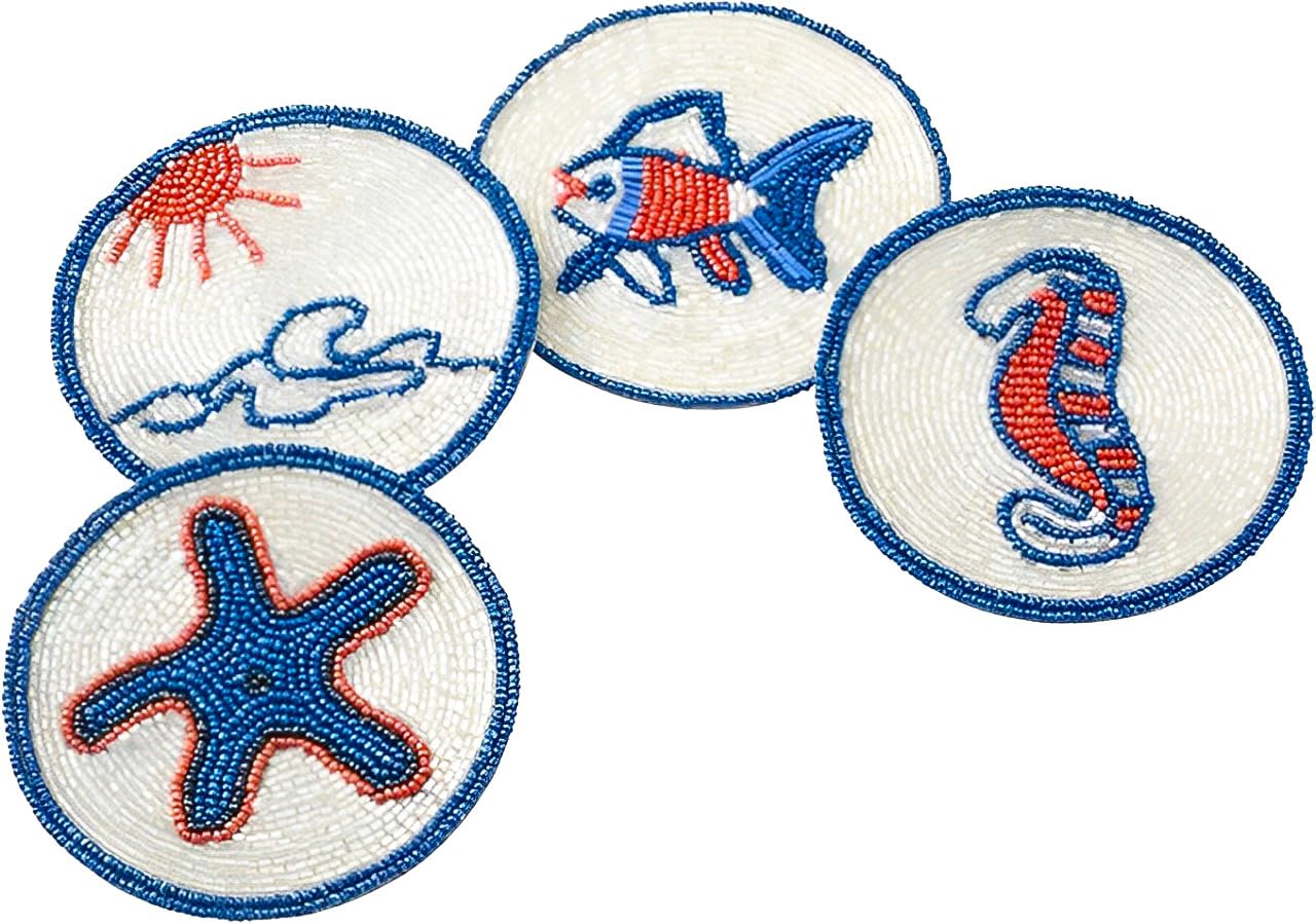 Set of 4 Decorative Coasters for Drinks or Coffee Table â€?Cute Cocktail Coasters, 4" Square Decorative Coaster Set for Table Decorations