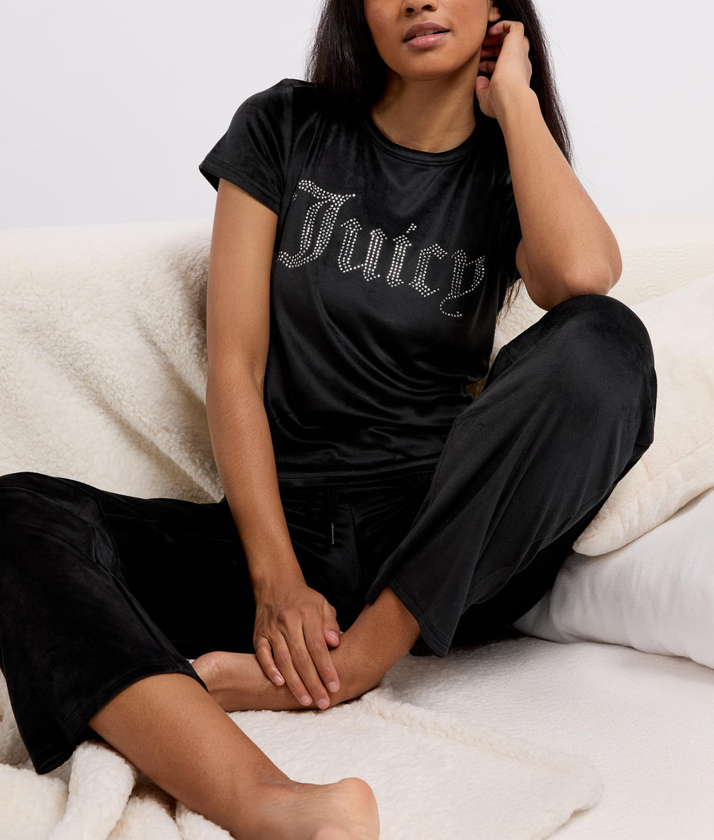 Juicy Couture Women's 2-Piece Velvet Fleece Lounge Sleepwear Set â€?Short Sleeve Shirt and Pants