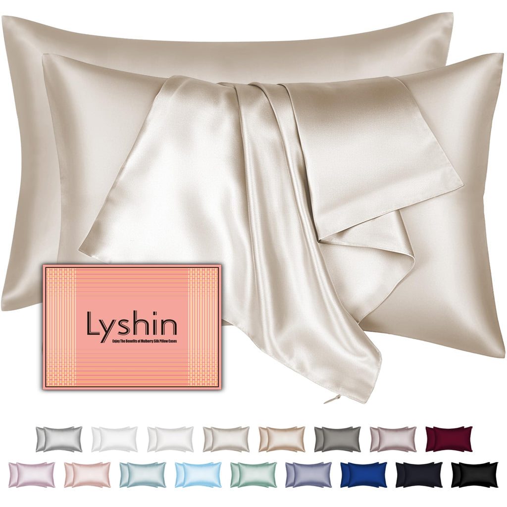Silk Pillow Cases with Hidden Zipper, Ultra Smooth and Soft Breathable Cooling Silk Satin Pillowcase