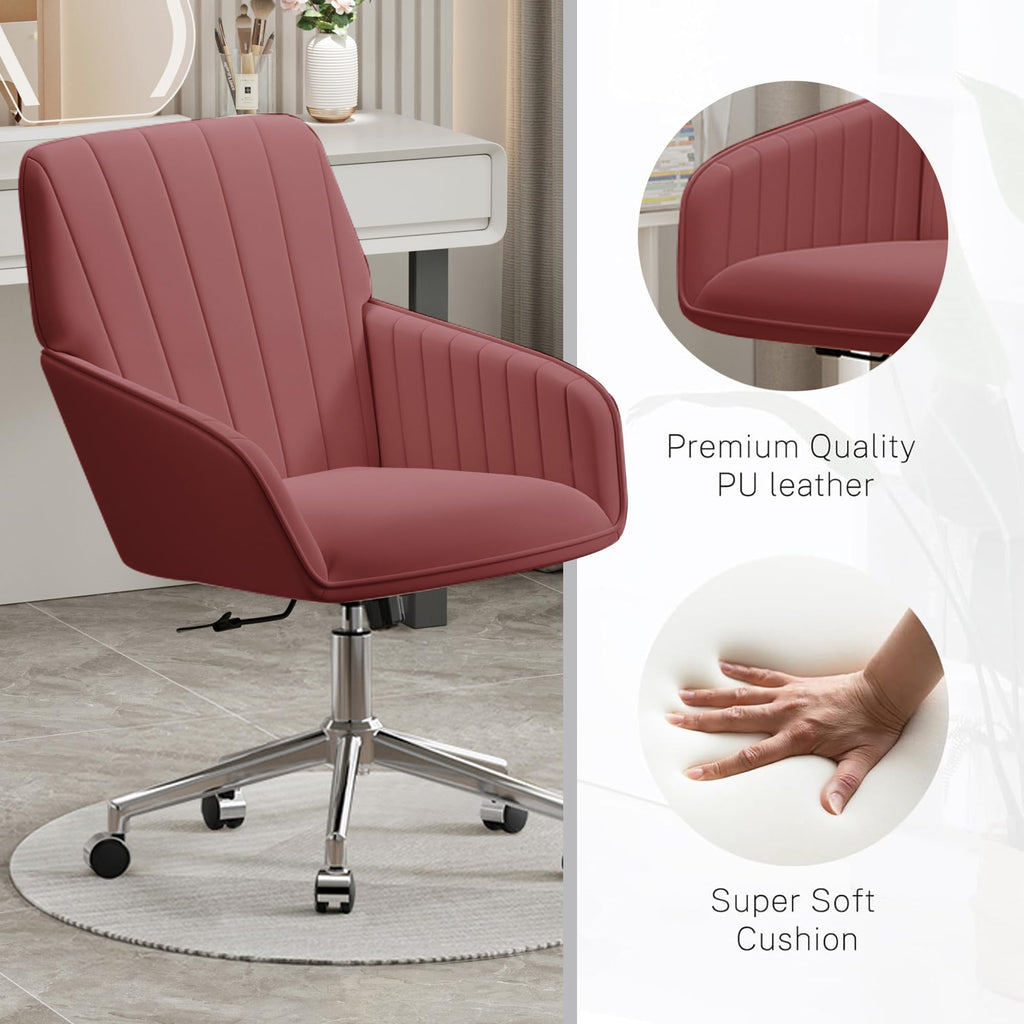 Velvet Modern Cute Chair with Back, Height Adjustable Upholstered Vanity Chair with Swivel Wheels