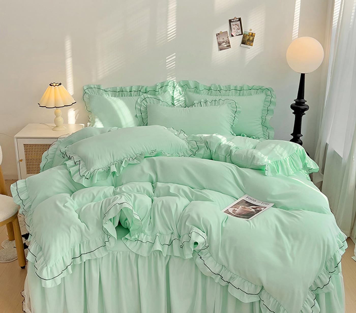 Chic Lace Bedding Set with Double Ruffle - 3 Pieces Luxury Princess Style Comforter Cover Soft Breathable