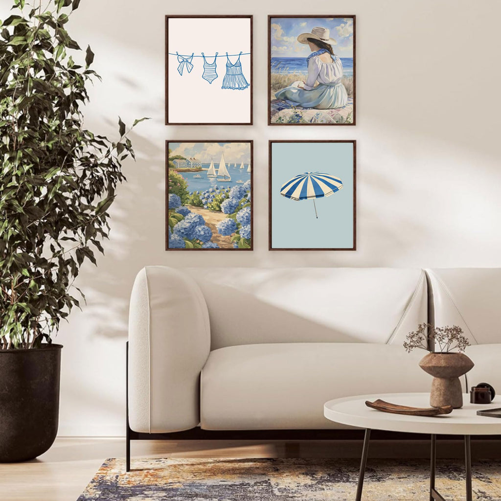 Coquette 6pcs Blue Bow Canvas Wall Art Preppy Decor Trendy Red Cherry Mirror Posters Room Decoration Unframed