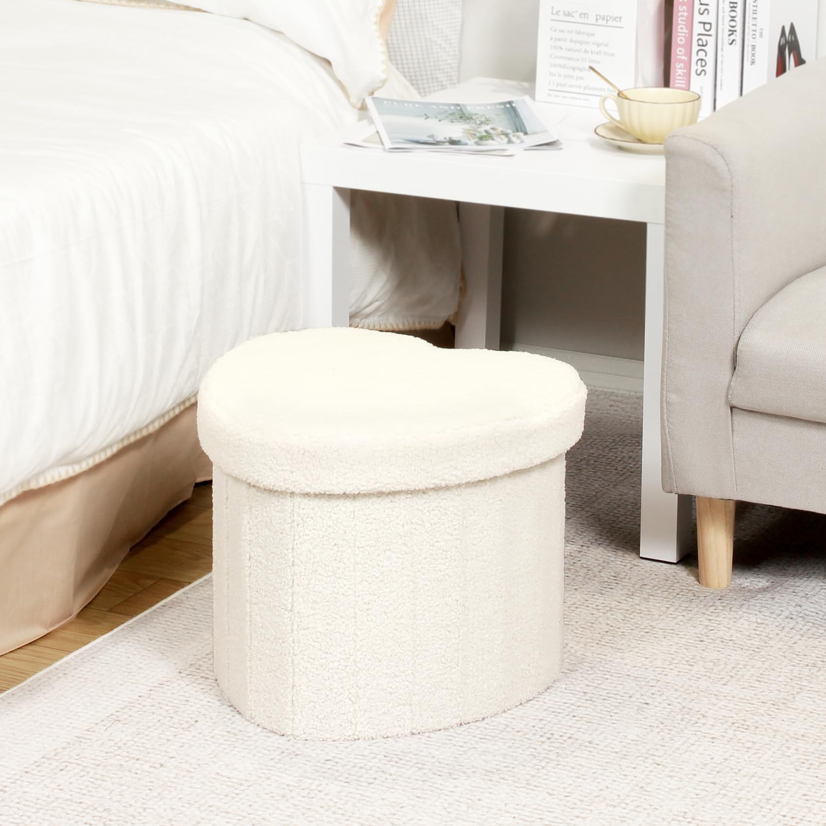 Flower-Shaped Storage Ottoman â€?Boucle Footstool & Seat for Living Room & Dorm
