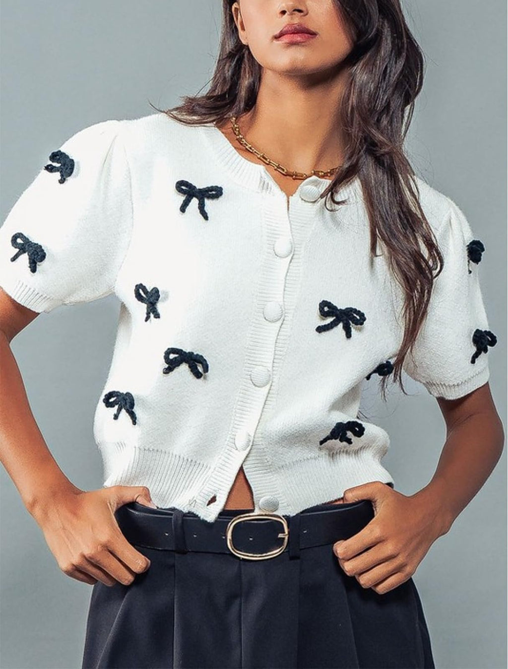 Women Short Sleeve Cardigans Cute Y2k Crop Tops Bow Tie Button Down Knitted Shirts Lightweight Cardigan Sweaters