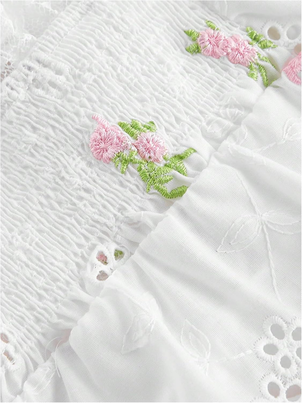 Women's Lace Floral Embroidery Coquette Tank Top Tie Shoulder Smocked Knot Y2K Crop Cami Top