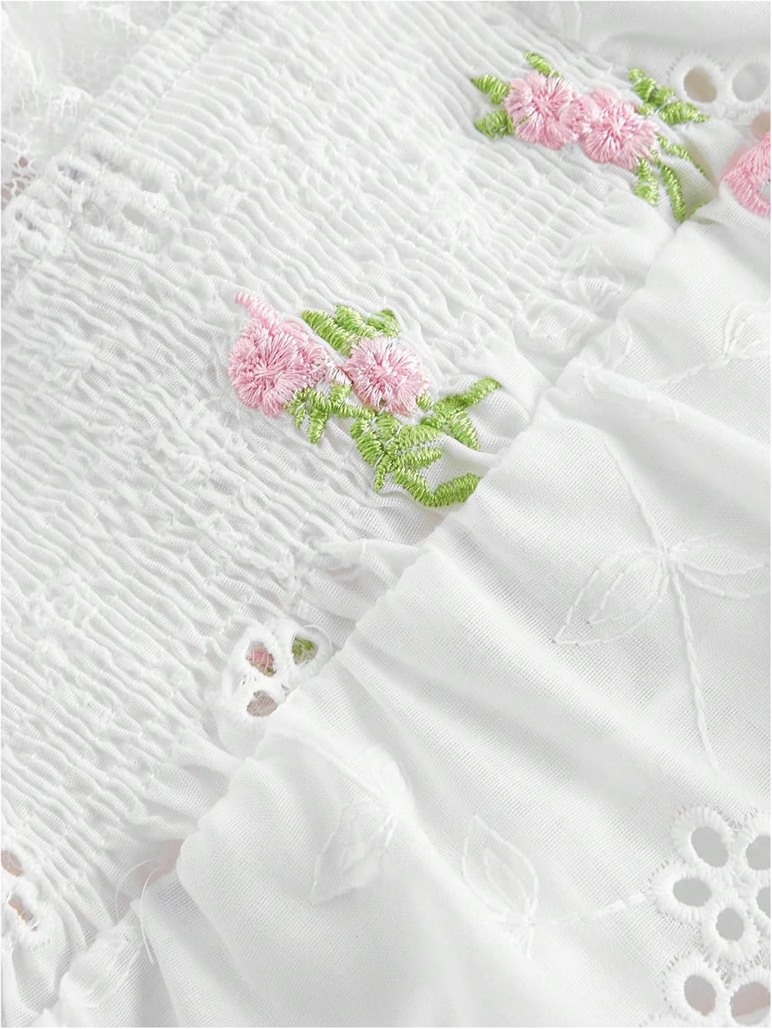 Women's Lace Floral Embroidery Coquette Tank Top Tie Shoulder Smocked Knot Y2K Crop Cami Top