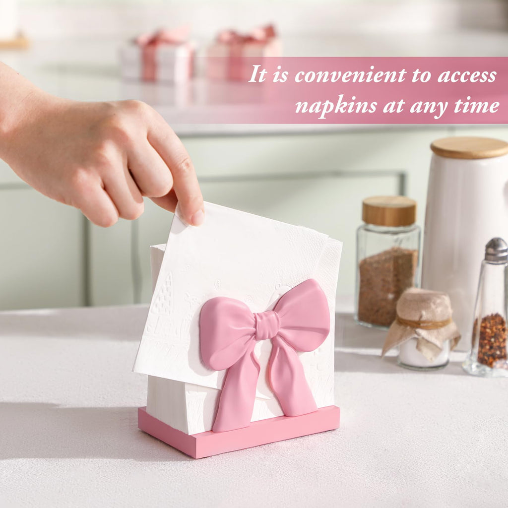 Pink Bow Napkin Holder Cute Kitchen Napkin Holder for Table Standing Paper Storage