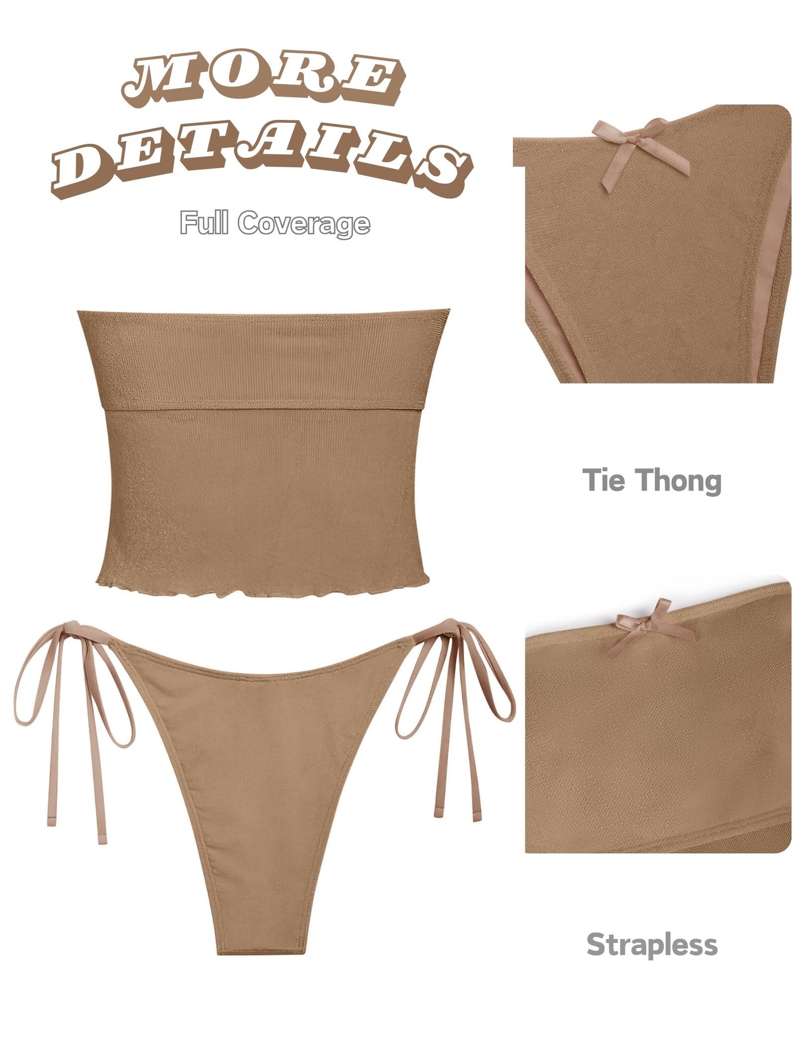 Women's Bandeau Tankini Swimsuit Asymmetrical Slit Bowknot String High Cut Fairyland Cheeky Bathing Suit