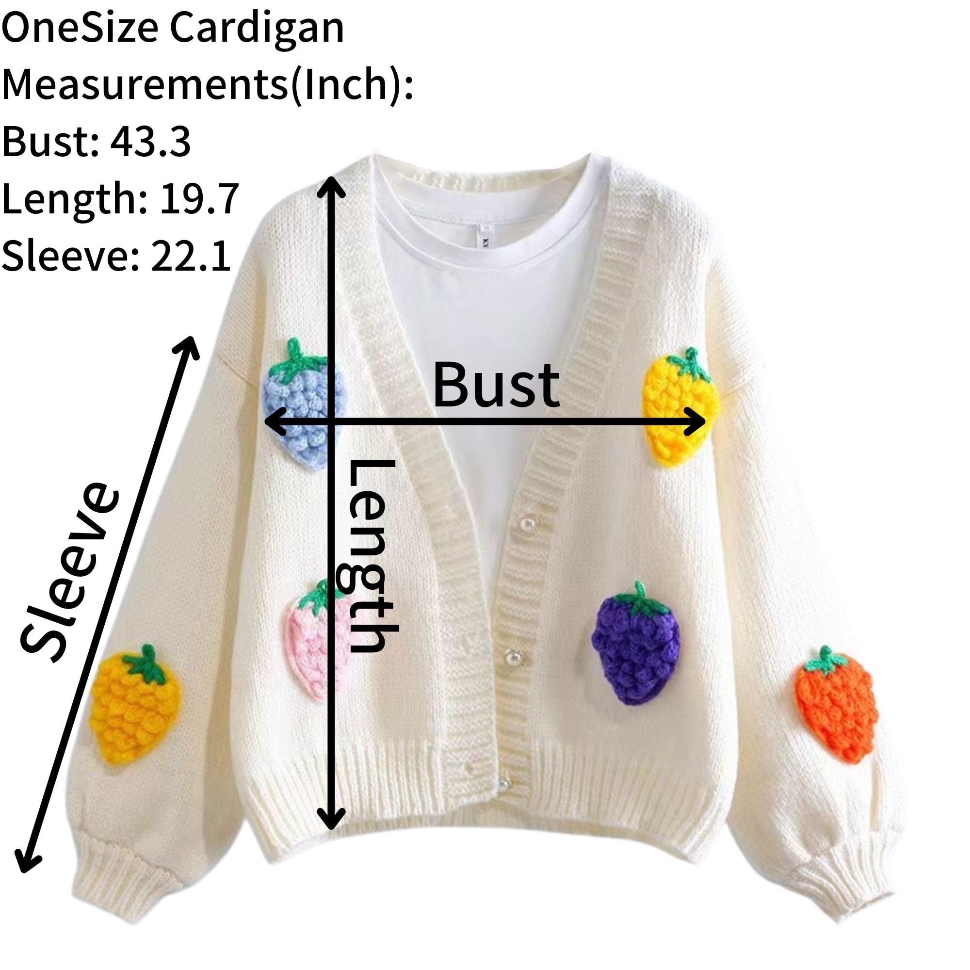 Women's Kawaii Strawberry Embroidered Cardigan Long Sleeve V Neck Chunky Knitted Cardigans