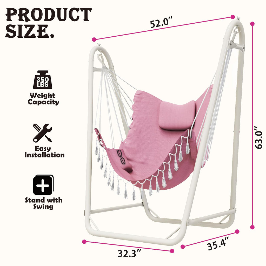 Hammock Chair with Stand,Heavy-Duty Hanging Chair with Stand for Indoor Outdoor, Sturdy Swing Chair Stand Max Load 350 pounds (Hammock Chair Included)