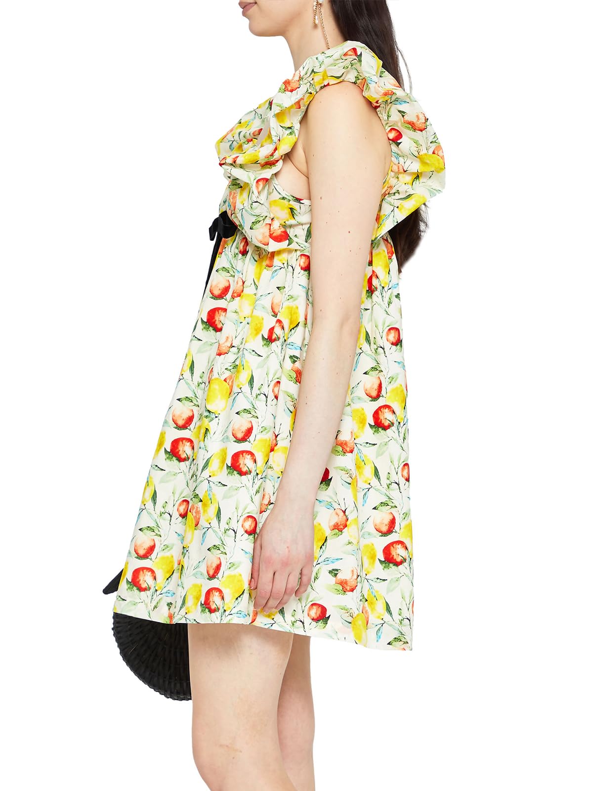 Women's Mini Dress V Neck Puff Sleeve Dress Short Babydoll Bow Dress