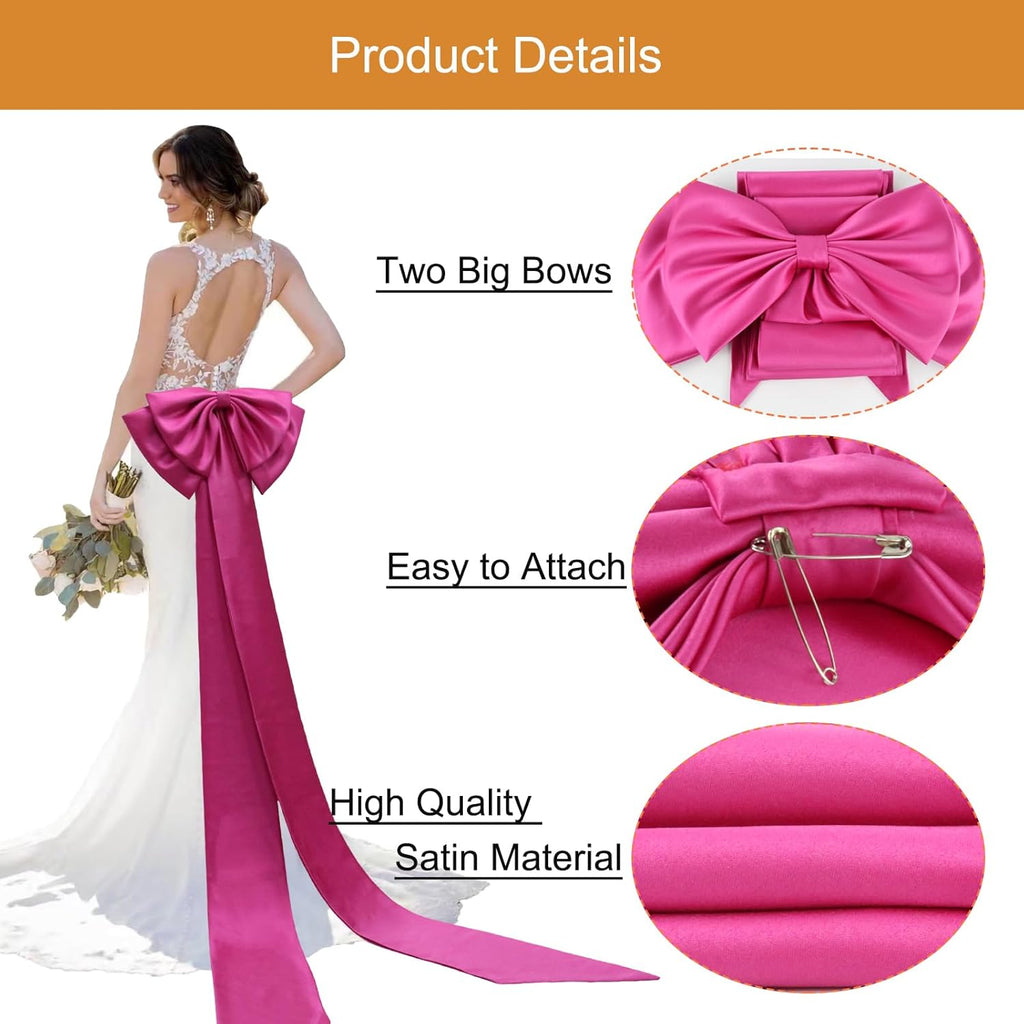 Detachable Big Bow Long Train Satin Bowknot Sweep Train Waist Sash Belt Bowknot for Wedding Formal Dress