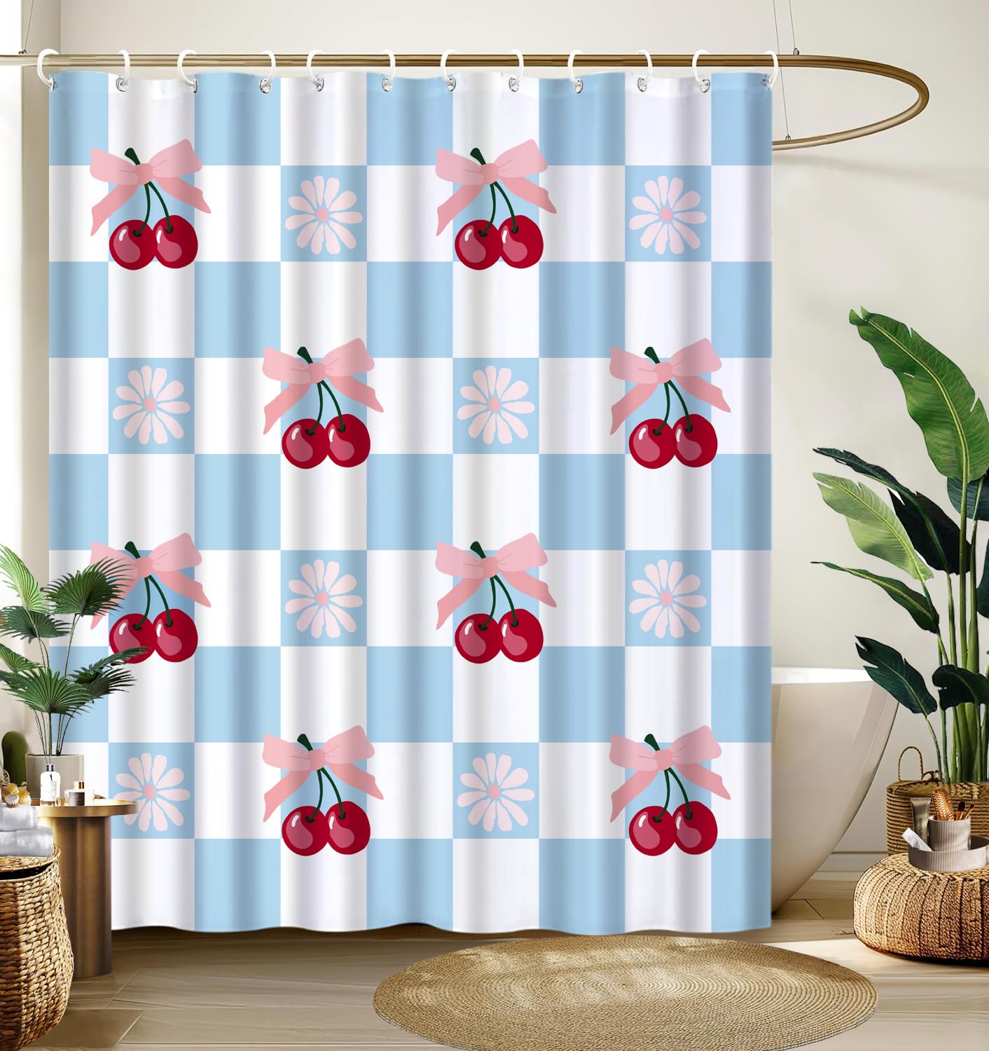 Cute Shower Curtain for Bathroom Modern Aesthetic Funky Decorative, Pretty Chic Cloth Set with Hooks, 72x72 Inch
