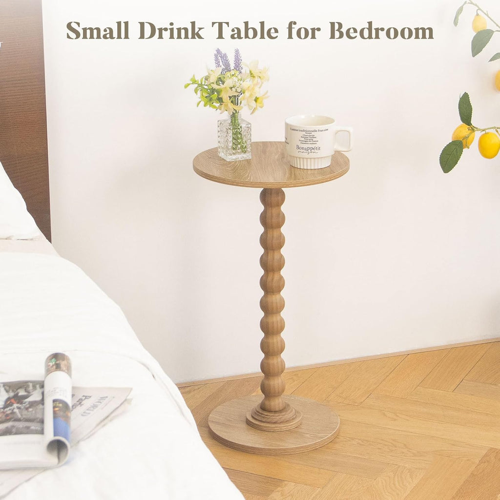 Round Side Table, Small Drink Table for Small Spaces, Modern Accent End Table Nightstand with Solid Wood Leg for Living Room, Bedroom, Corners, and Office