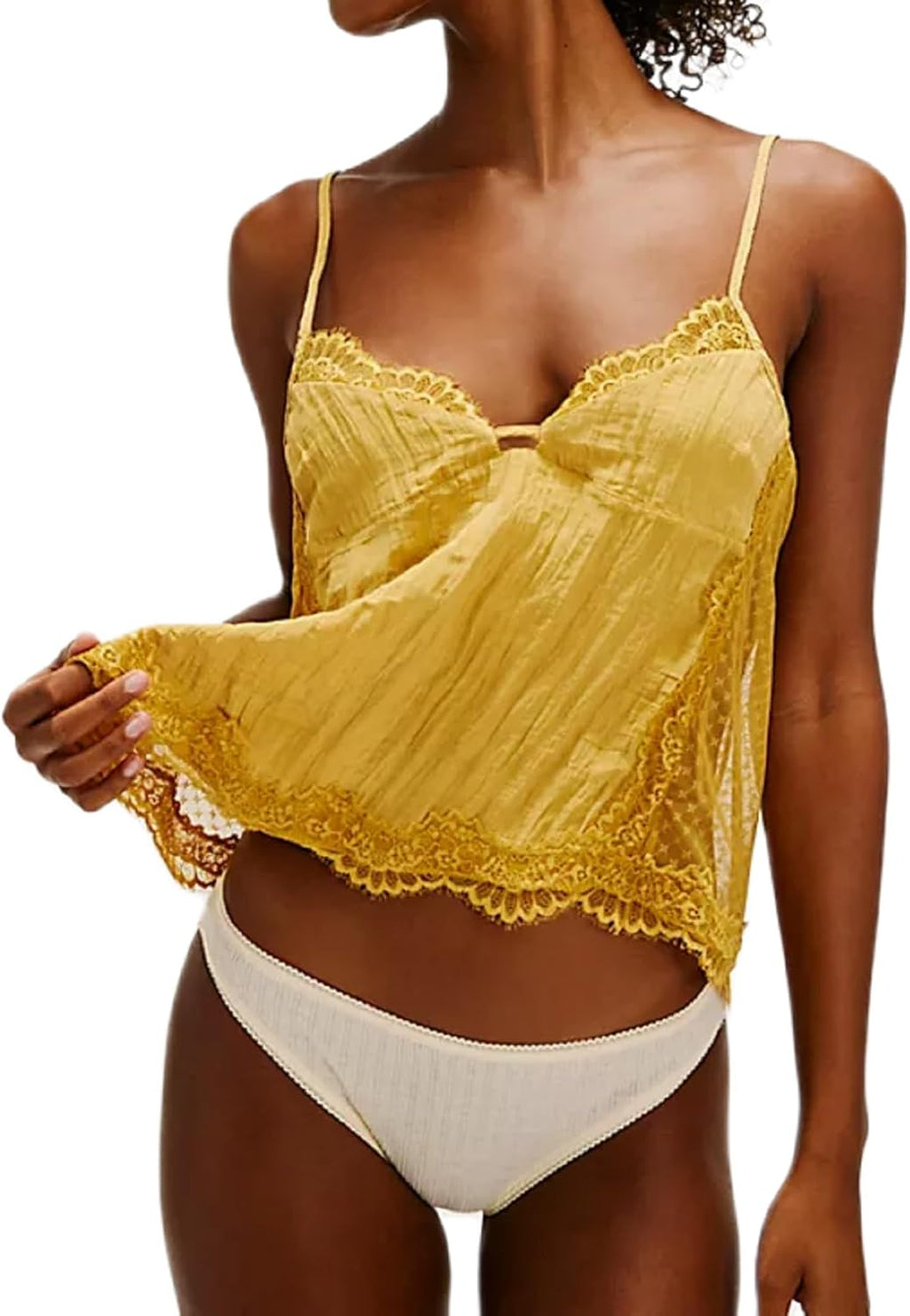 Women Ruffle Lace Patchwork Cami Tank Top Deep V Neck Backless A Line Camisole