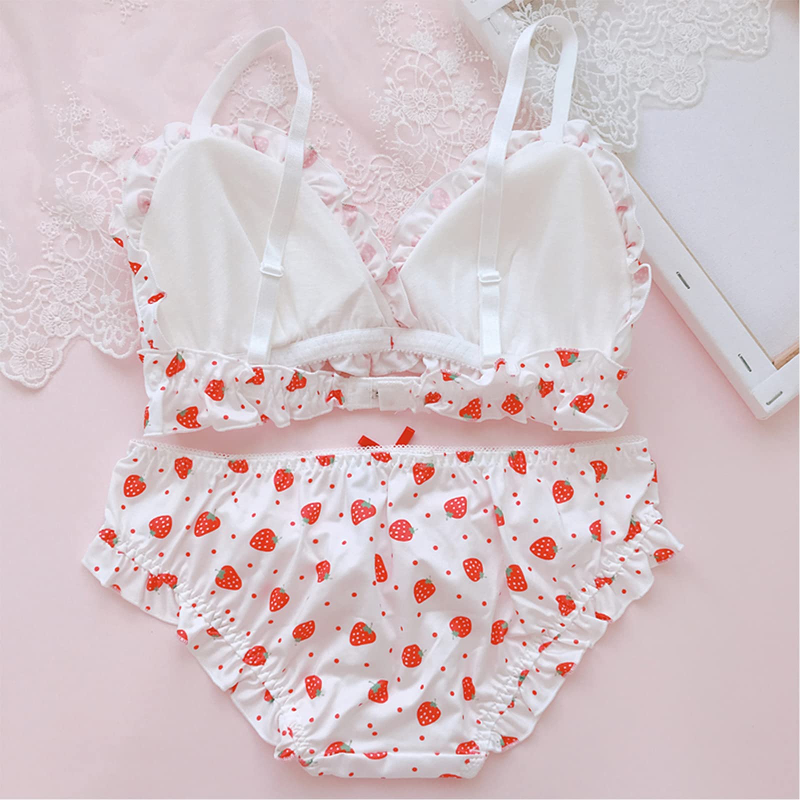 Women Cute Lingerie Set - Sweet Bikini Wirless Bra and Panty 100% Cotton