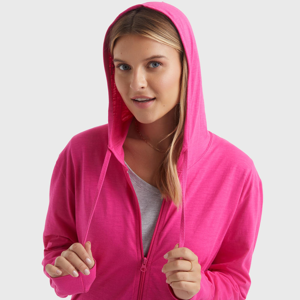 Women's Slub Knit Full-Zip Hoodie, Textured Cotton Zip-Up T-Shirt Hoodie