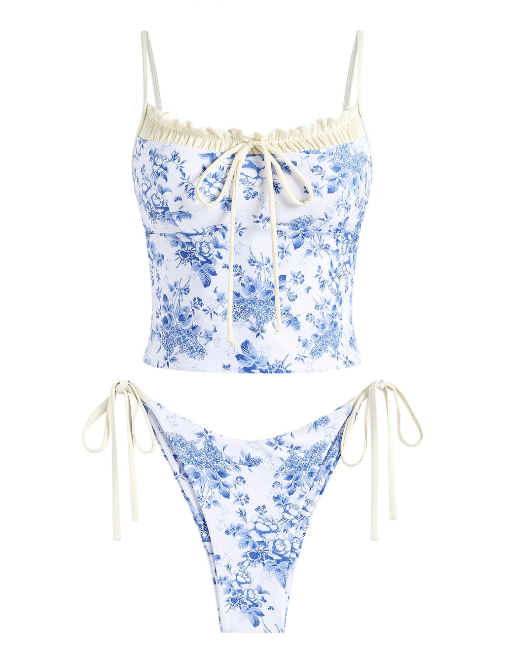 Tankini Swimsuits for Women Tie Front Tummy Control Spliced Ruffles Bikini Sets Two Piece Bathing Suits