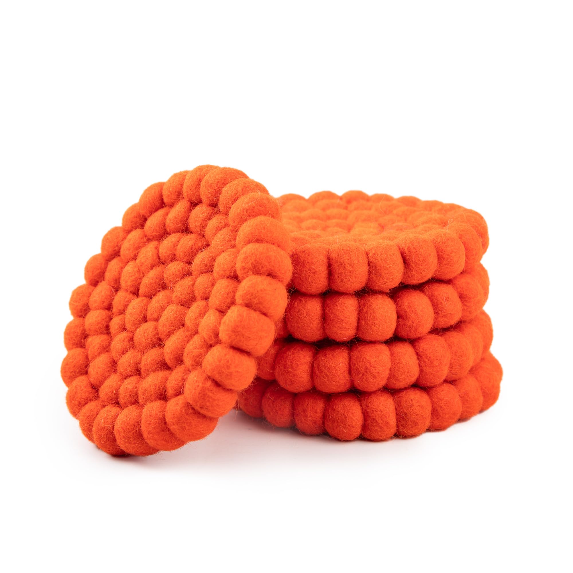 Round Felt Ball Coasters - 100% Merino Wool Table Coasters - Felt Coaster Pads, Absorbent Trivet for Drinks - Heat Resistant, Thick & Durable Hand Felted in Nepal by Woolygon- Multicolor - Set of 5