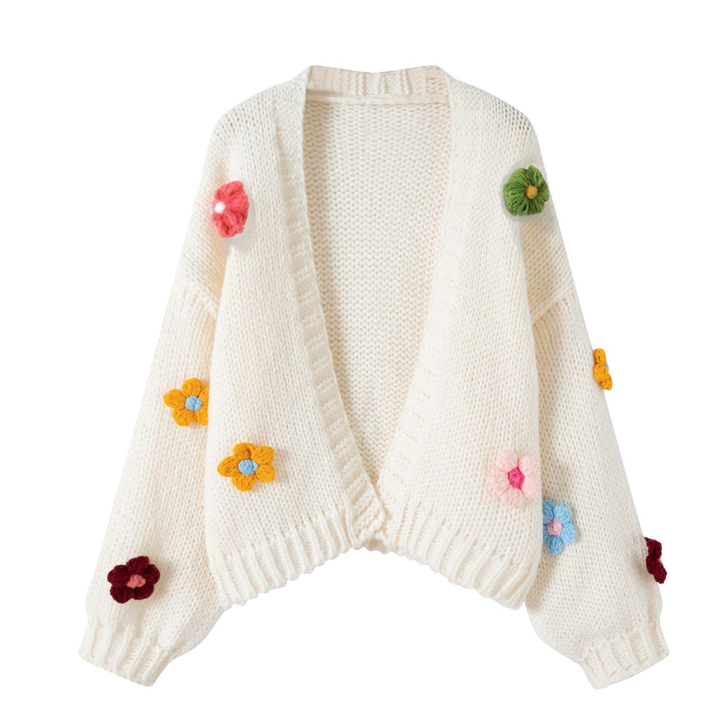 Women's Kawaii Strawberry Embroidered Cardigan Long Sleeve V Neck Chunky Knitted Cardigans