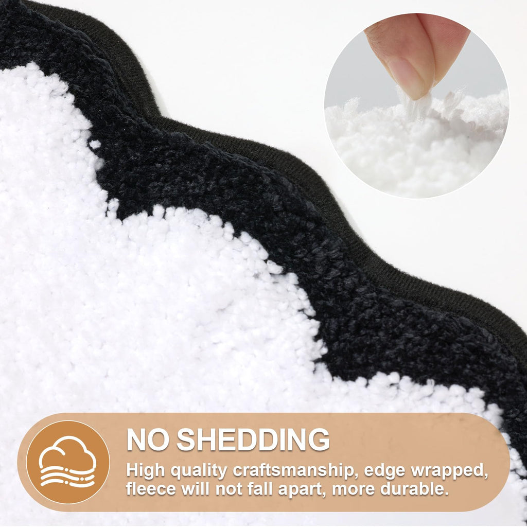 Cute Scalloped Bath Mat, Fun Plush Microfiber Scallop Bathroom Rugs Non Slip Washable Quick Dry Absorbent