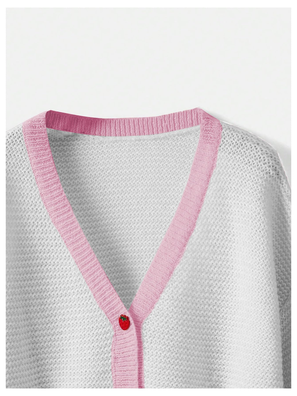 Women's Strawberry Pattern Open Front Bishop Sleeve Casual Cardigan