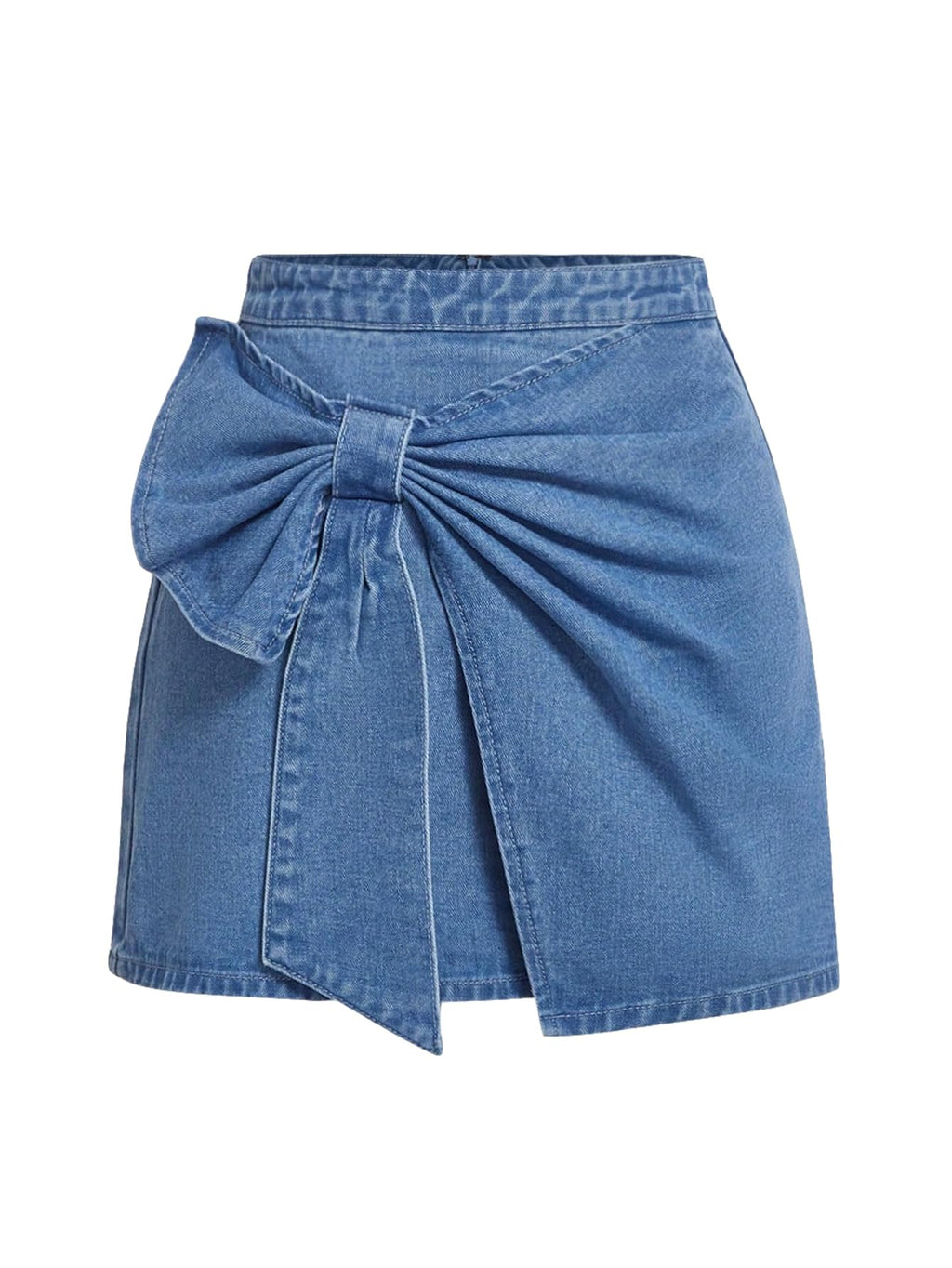 Women's High Waisted Big Bow Wrap Front Mini Bodycon Denim Skirts