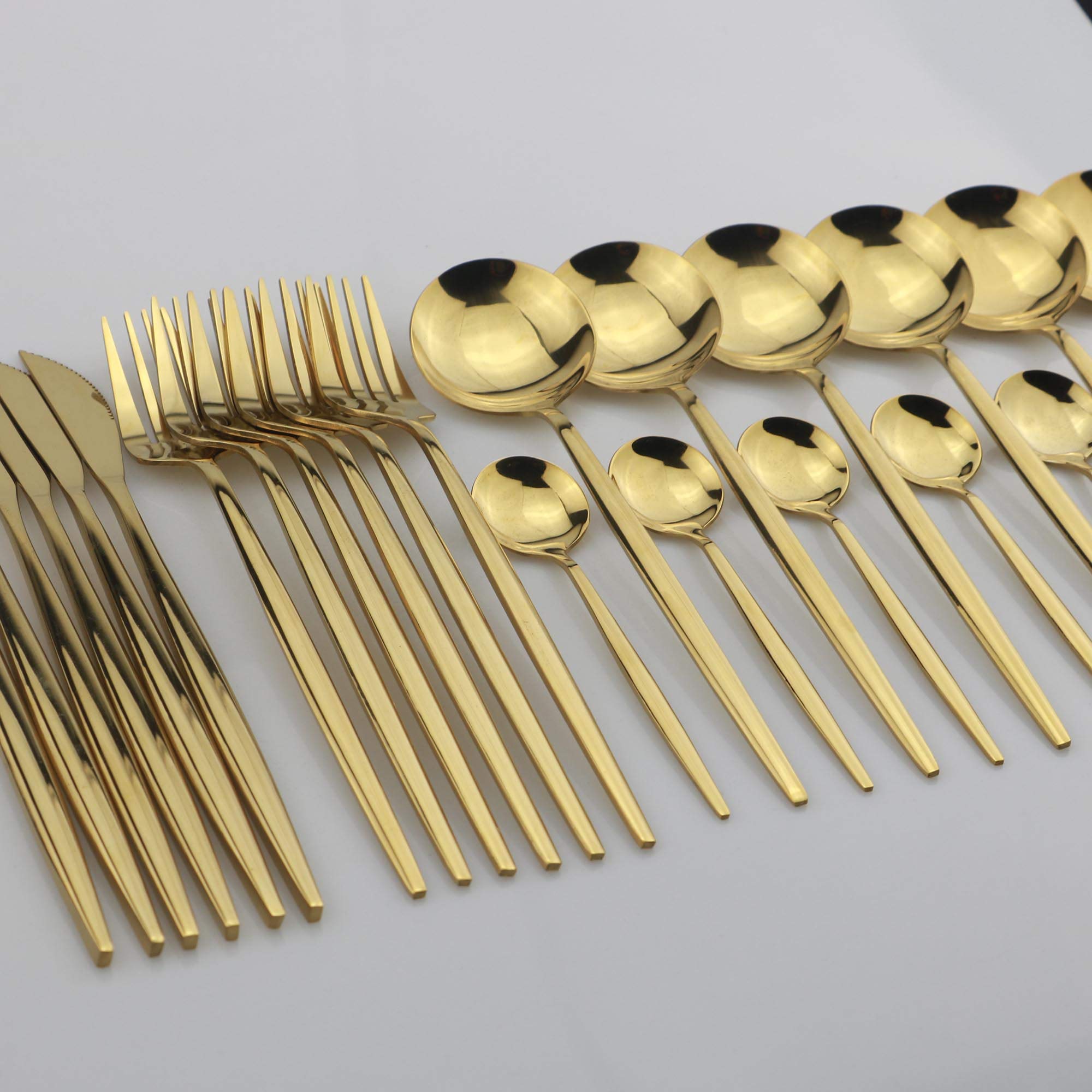 Stainless Steel Knife Fork Spoon Teaspoon Silverware Set, 24-Piece Flatware Set,