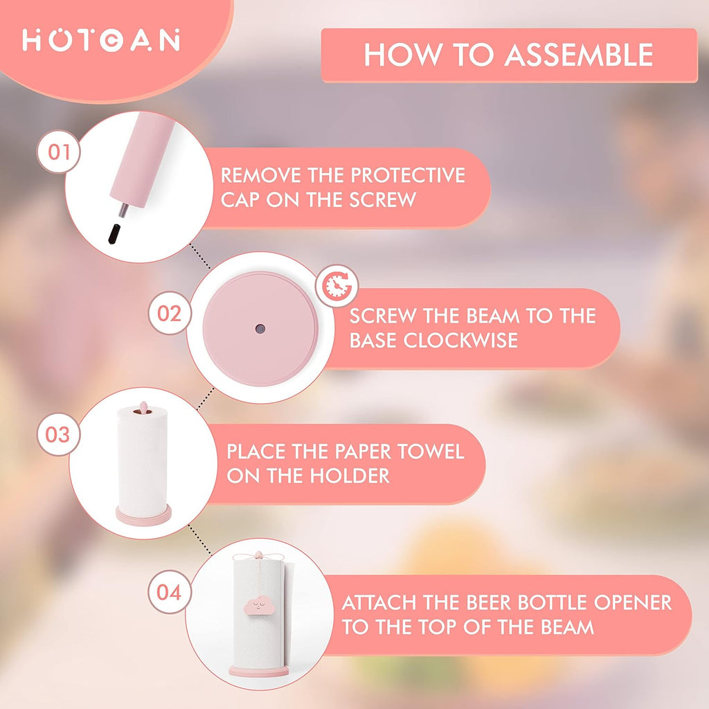 Cute Pink Paper Towel Holder with Beer Bottle Opener â€?Beech Wood Kitchen Accessory, Windproof Design for Outdoor Use Also