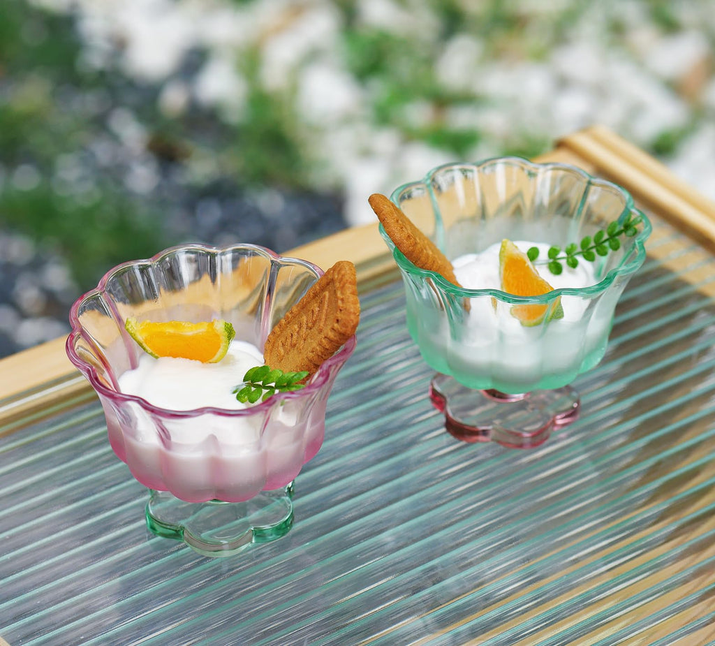 Flower Petal Style Glass Ripple Drinking Glasses Set of 2