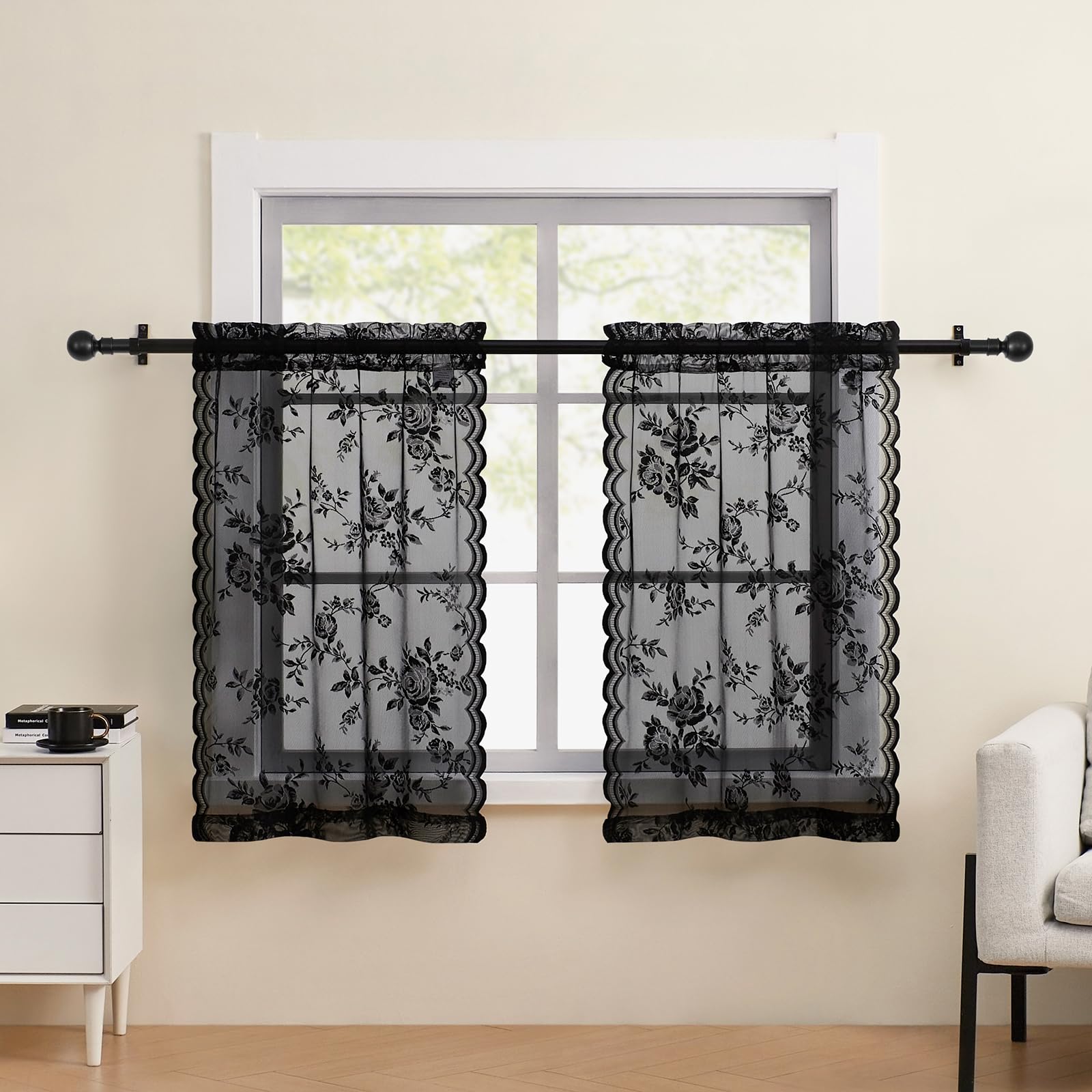 Lace Curtains 2 Panels Set Victorian Floral Sheer Curtains for Living Room Bedroom Girls Room Rod Pocket Light Filtering Romantic French Drapes Window Decor