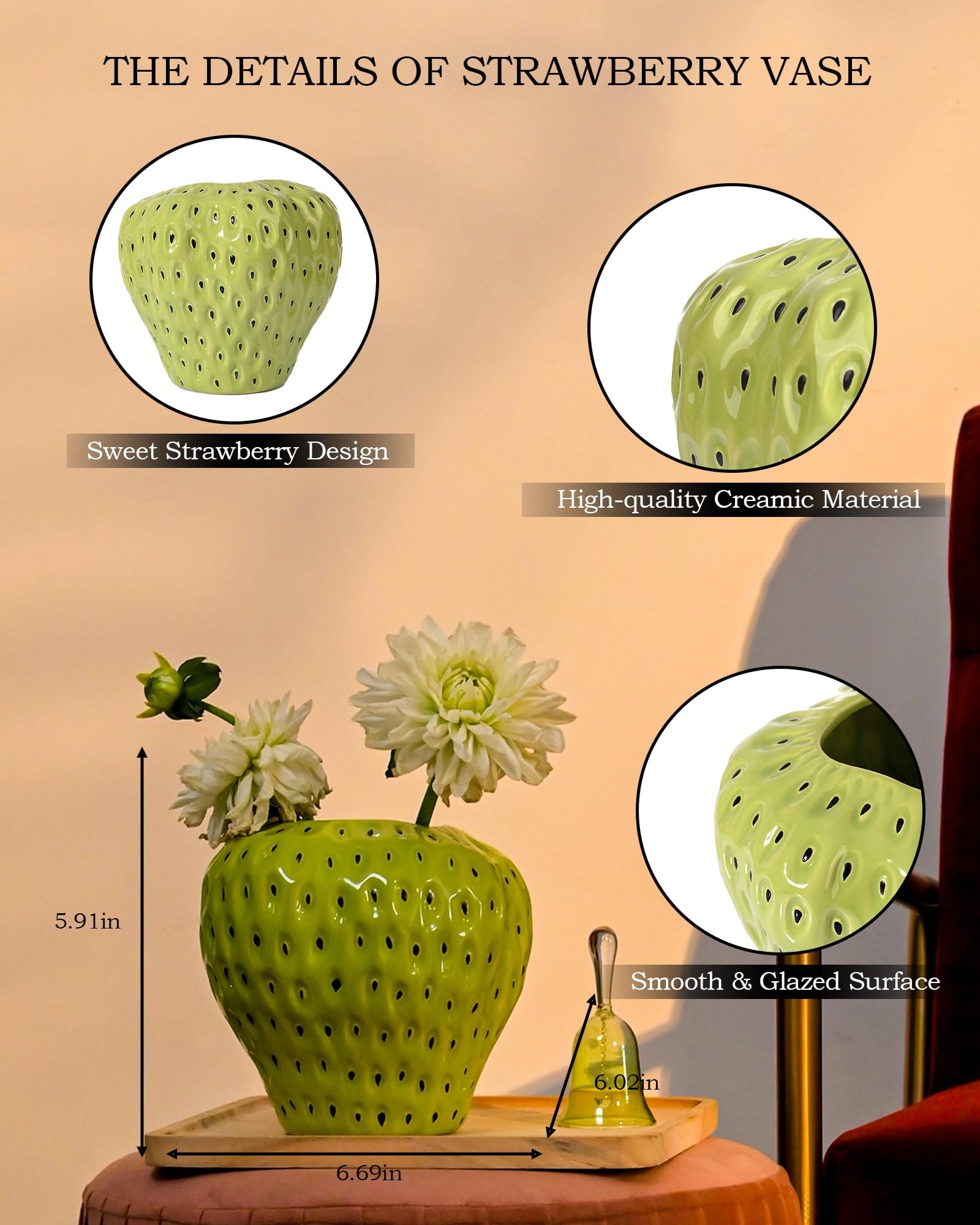 Strawberry Ceramic Flower Vases for Colorful Girly Home Decor