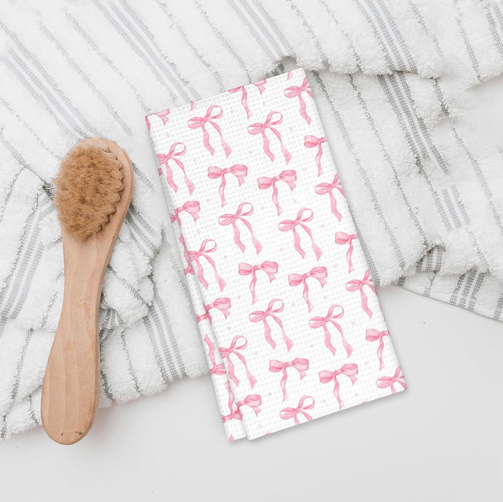 Girly Pink Bow Coquette Preppy Towel, 16x24 Inch