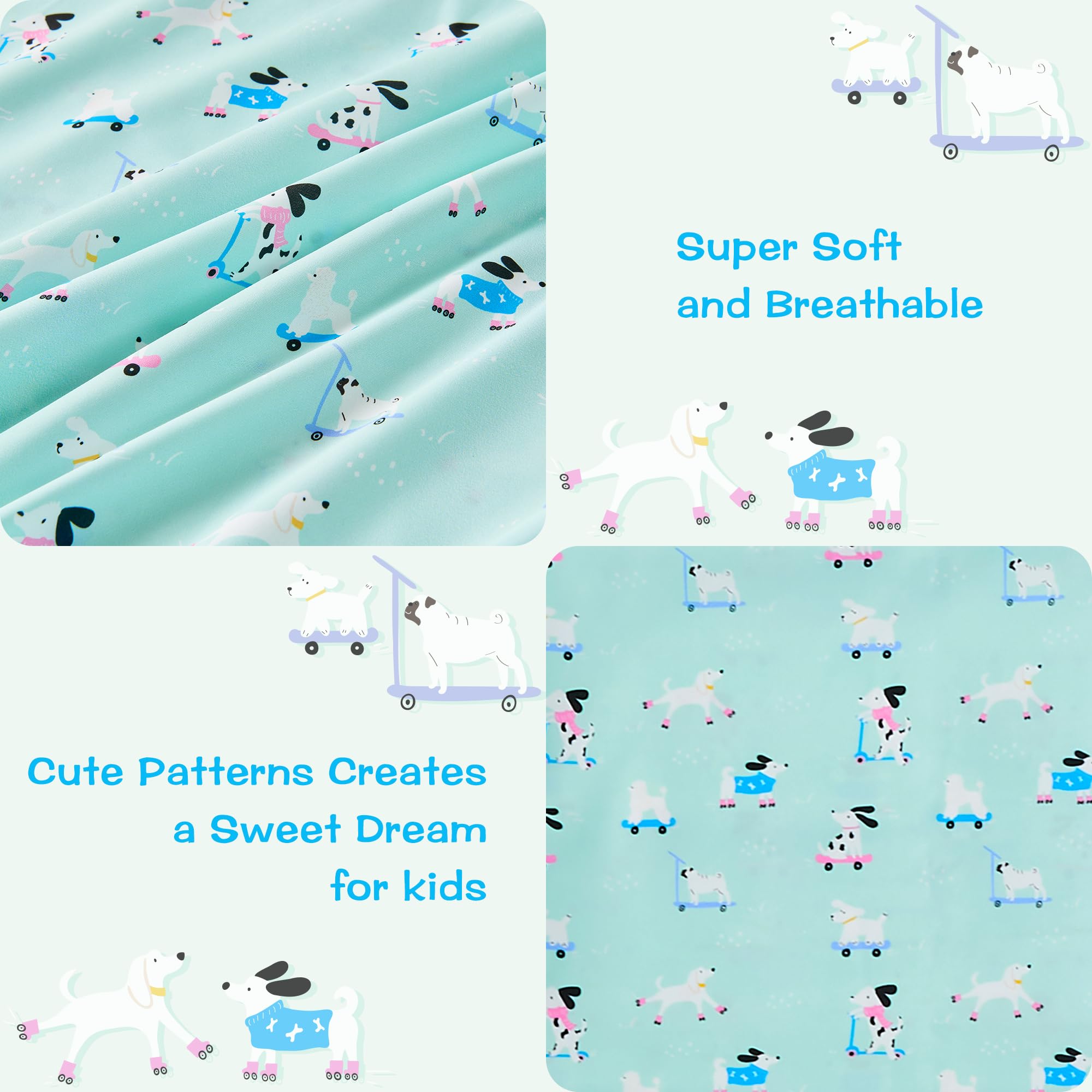 Printed Kids Sheet Set Twin Size, 3 Pcs Breathable & Silky Soft Microfiber - Kids Fitted Sheet,Kids Bed Sheets with 15" Deep Pocket