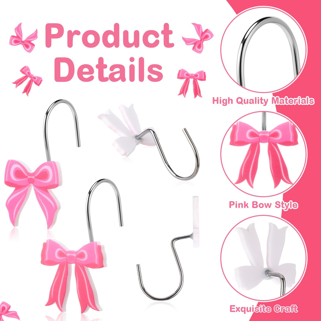 Pink Bow Shower Curtain Hooks Metal Rustproof Curtain Hangers