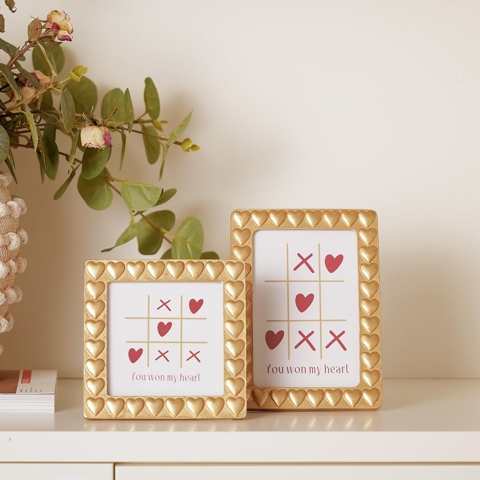 Small and Cute Heart Picture Frame for Wall Mount & Tabletop Display, Nightstand Home Decor - Resin Vintage Unique Photos Frame