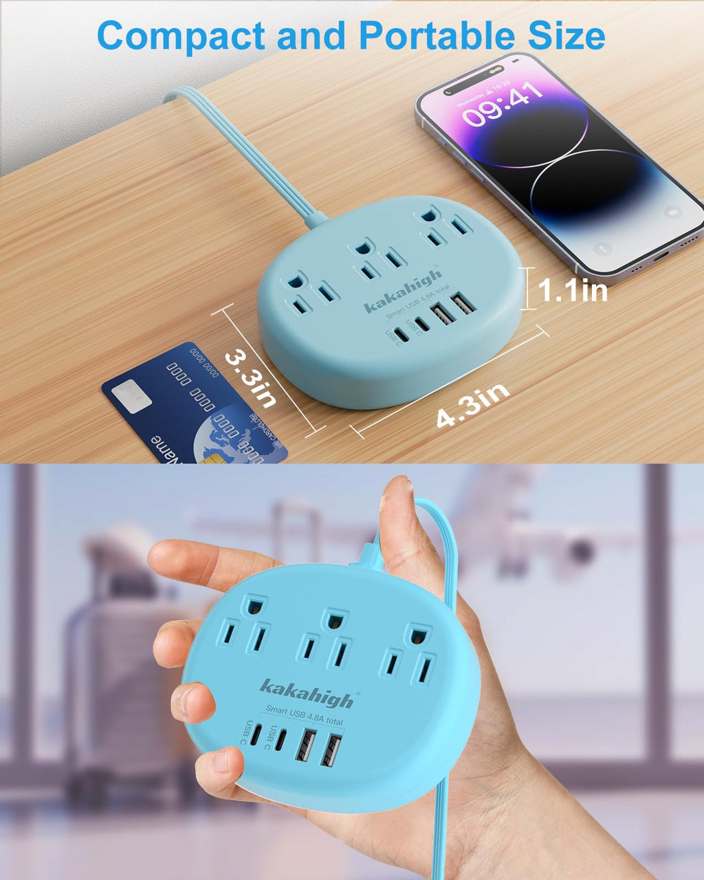 Cute Surge Protector â€?5FT Flat Extension Cord, 3 Outlets, 4 USB Ports (24W)