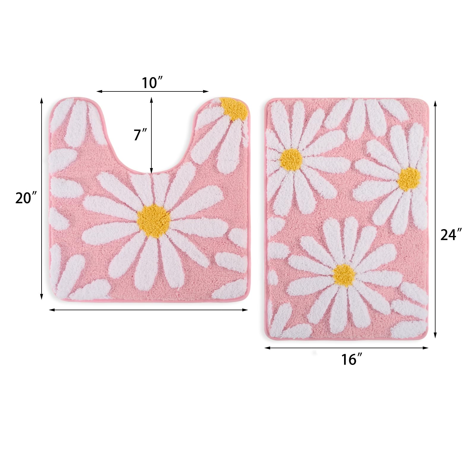 U Shaped Toilet Mat Cute Daisy Contour Bath Rug 20"x20", Extra Thick Soft Machine Washable Toilet Carpet, Non Slip Bathroom Floor Mats Super Absorbent Microfiber Bath Rugs