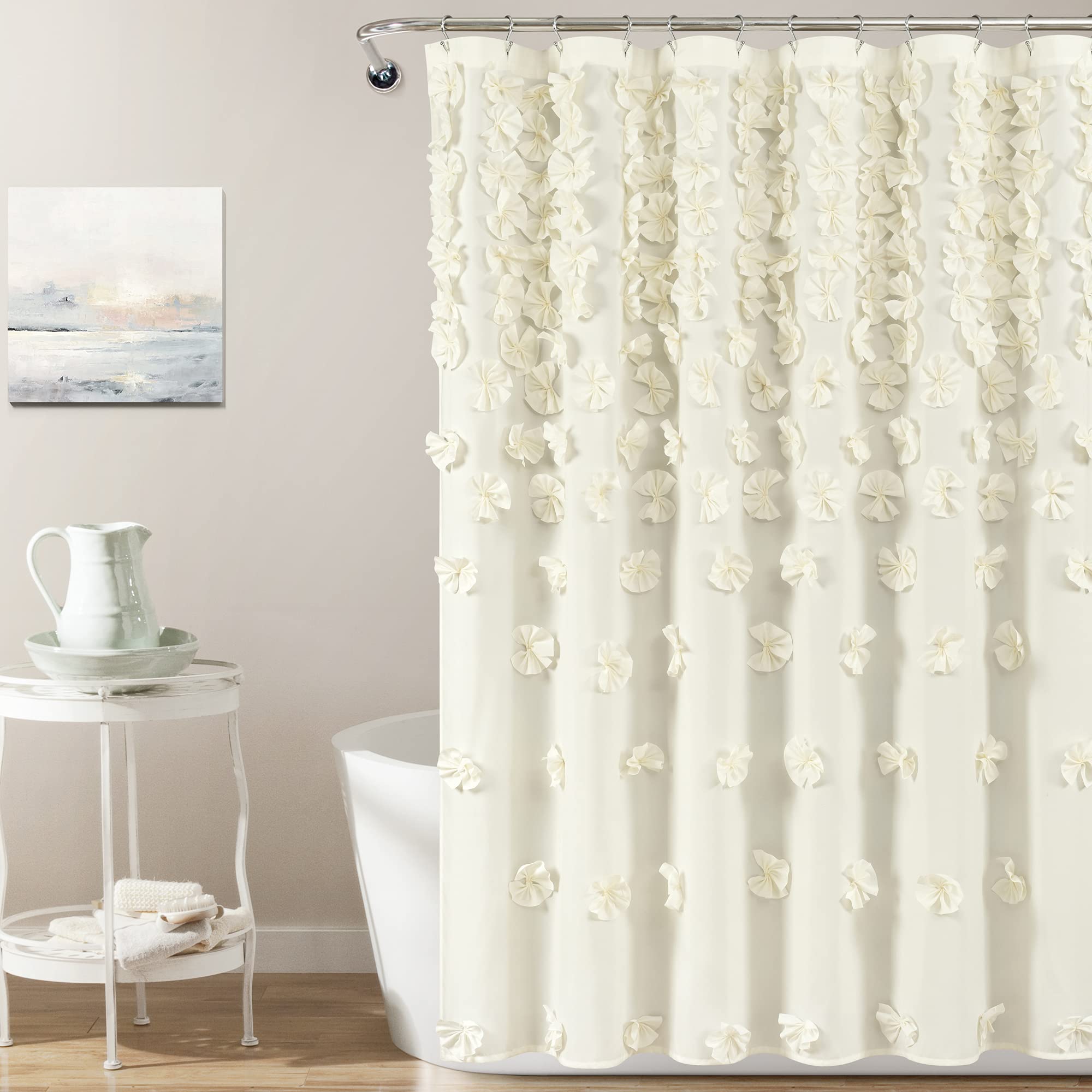Lush Decor Shower Curtain, 72" W x 72" L - Luxury Shower Curtain With Bows Vintage Glam Bathroom Decor